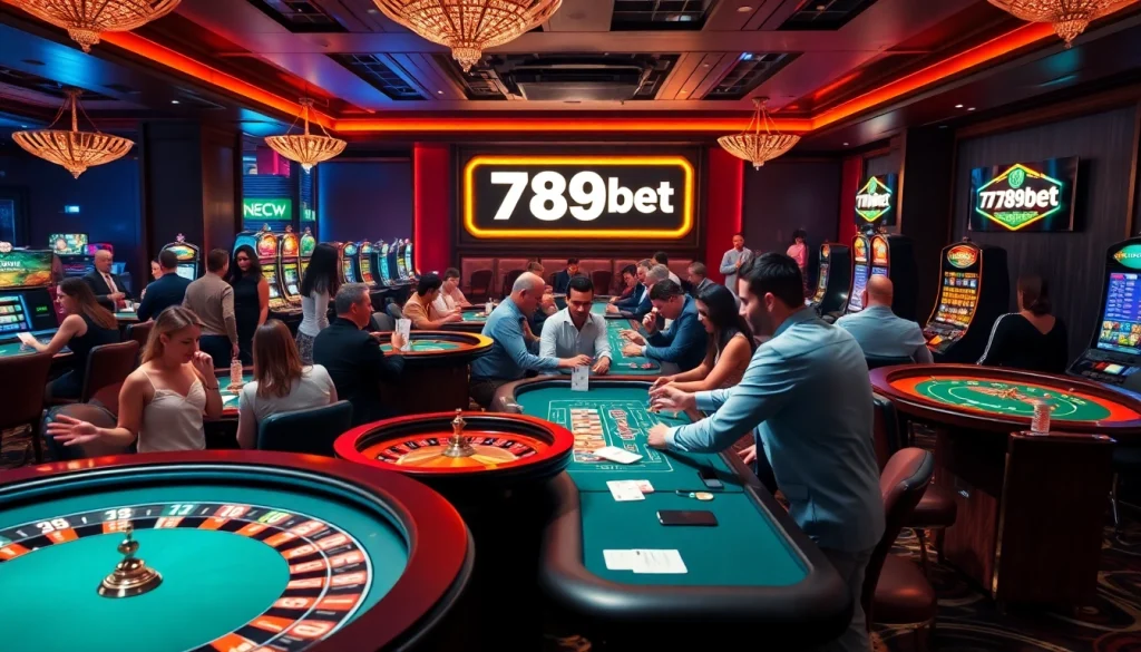 Players engaging at a casino table, highlighting the 789bet online gambling experience.