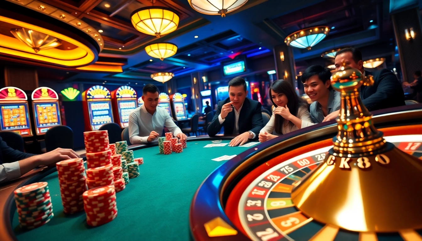Players enjoying a KP88-themed poker game at a luxurious casino table.