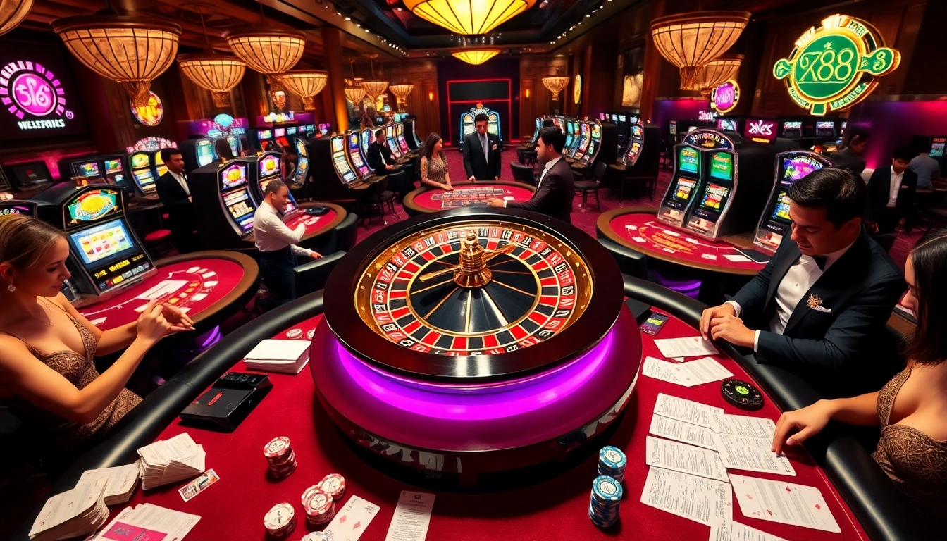 Experience excitement at xo 88 with players enjoying roulette and poker in a luxurious casino.