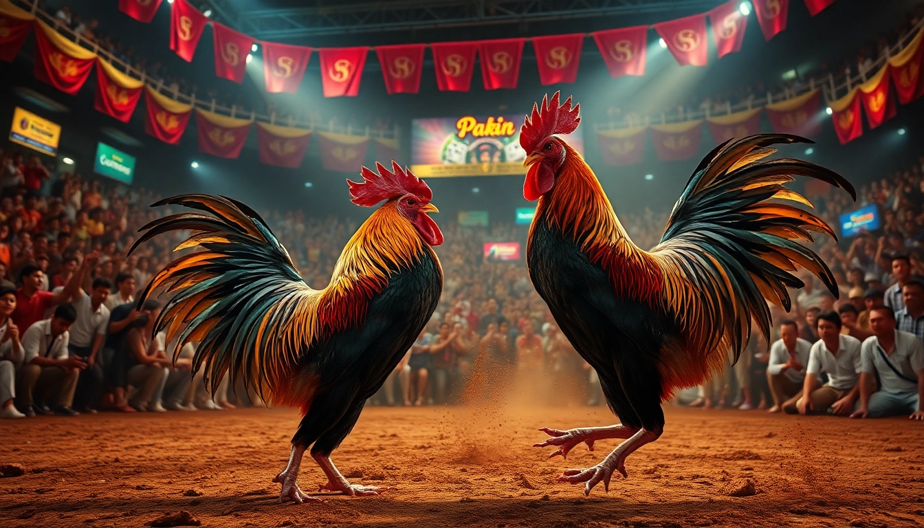 Live cockfighting action at dagawin.live, showcasing intense competition and excitement.