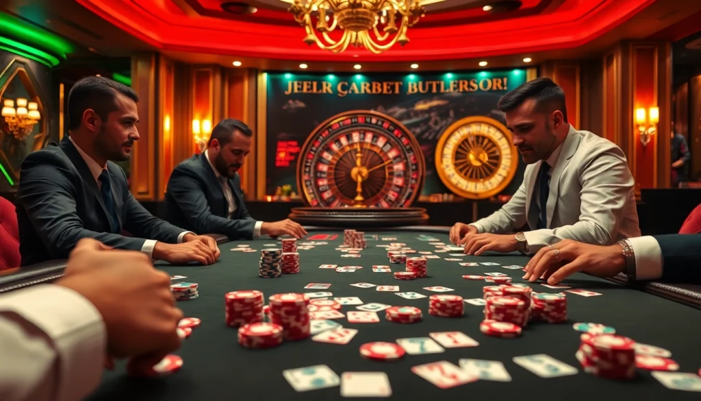 Engage with the dynamic J8 gaming table, capturing the excitement of high-stakes poker action.