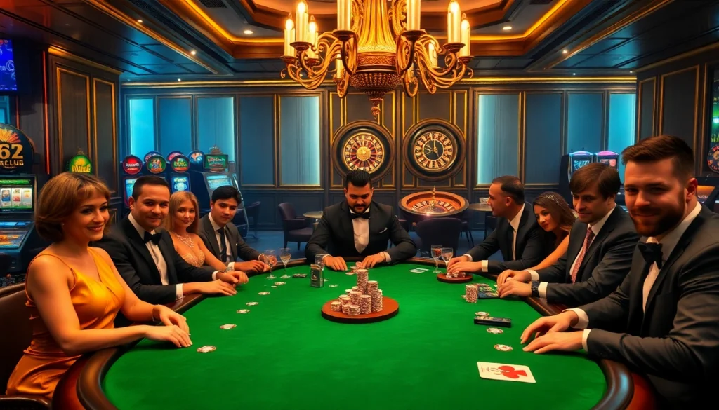 B52 Club setting with elegant poker table, colorful chips, and luxurious casino ambiance.