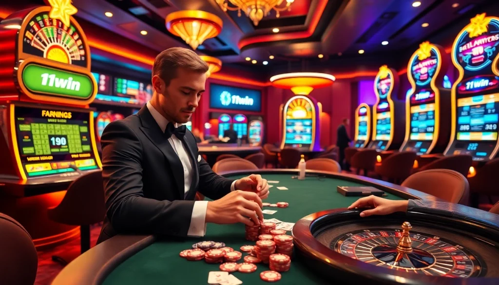 Excited gamblers placing bets at the luxurious 11win casino gaming table.