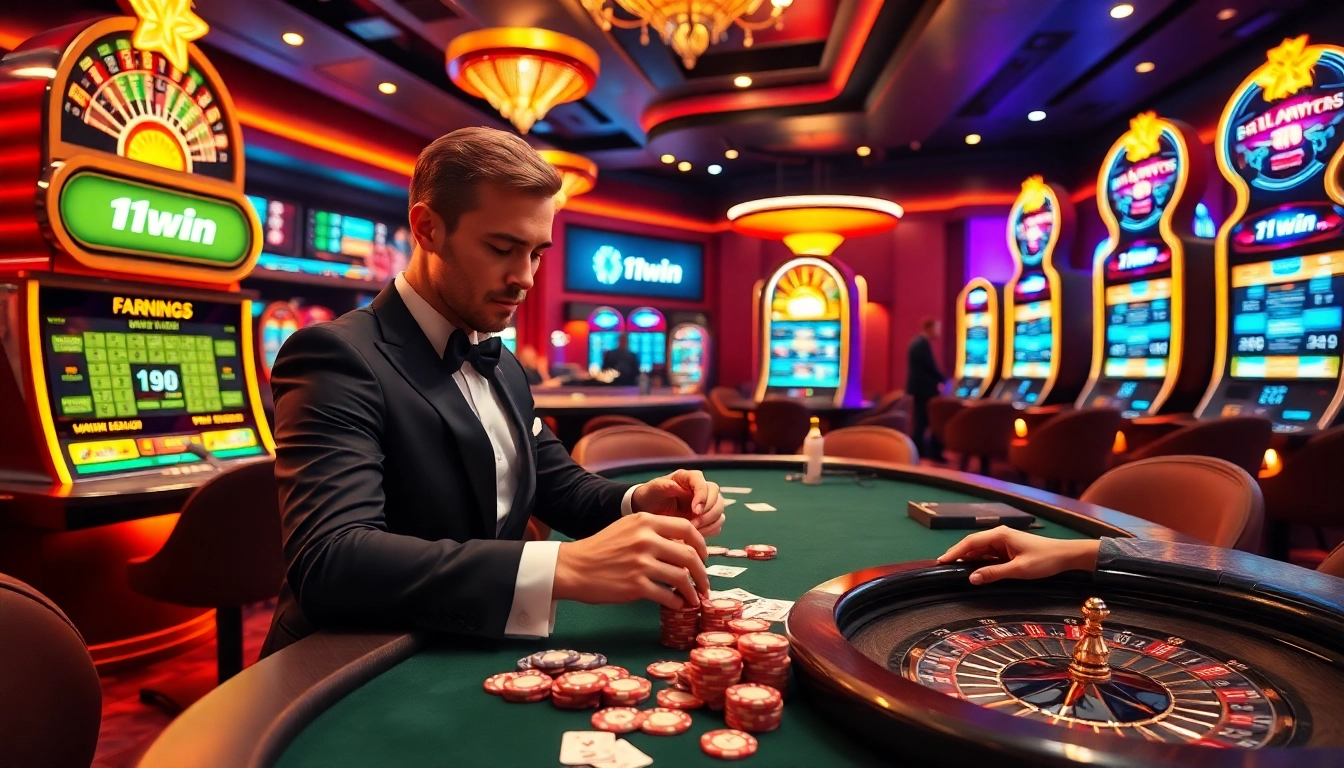 Excited gamblers placing bets at the luxurious 11win casino gaming table.