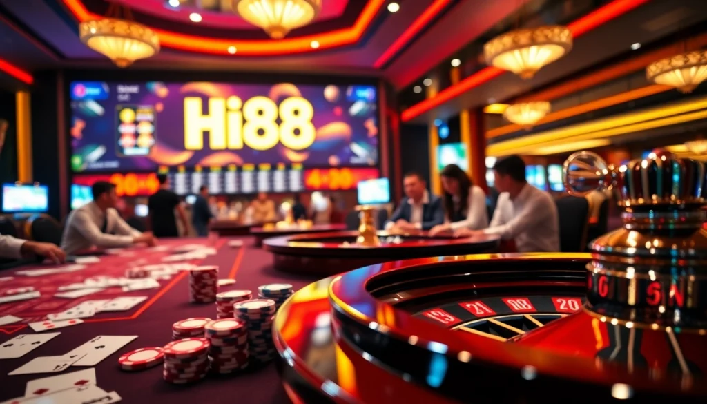 Hi88 provides a thrilling gaming experience with roulette, poker, and vibrant casino tables.