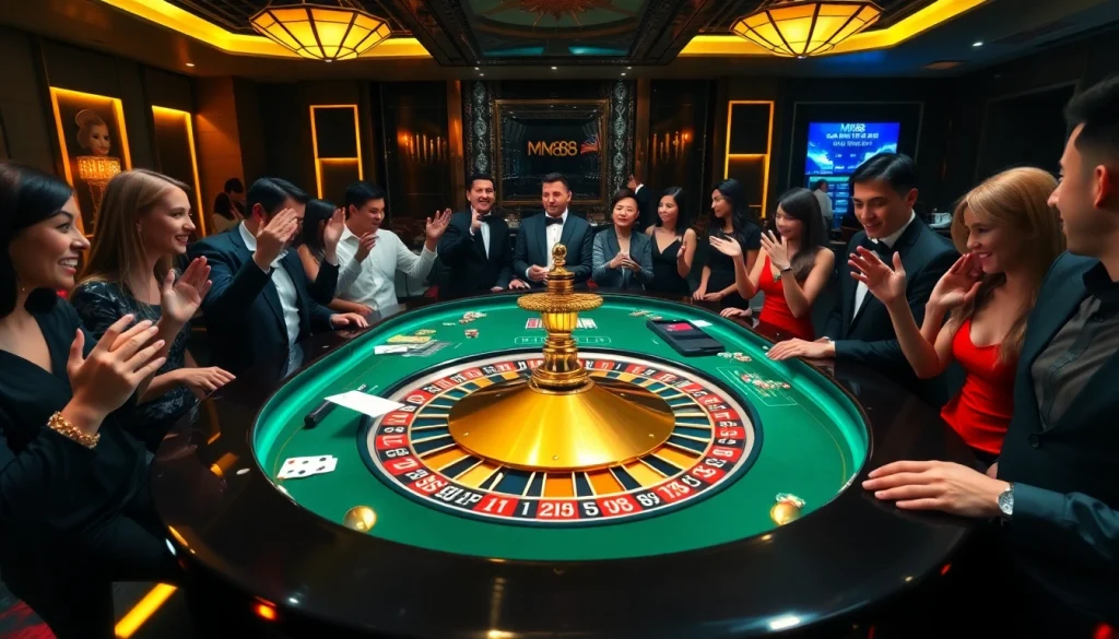 Experience thrilling gameplay at MM88's luxurious casino table, filled with bets and excitement.