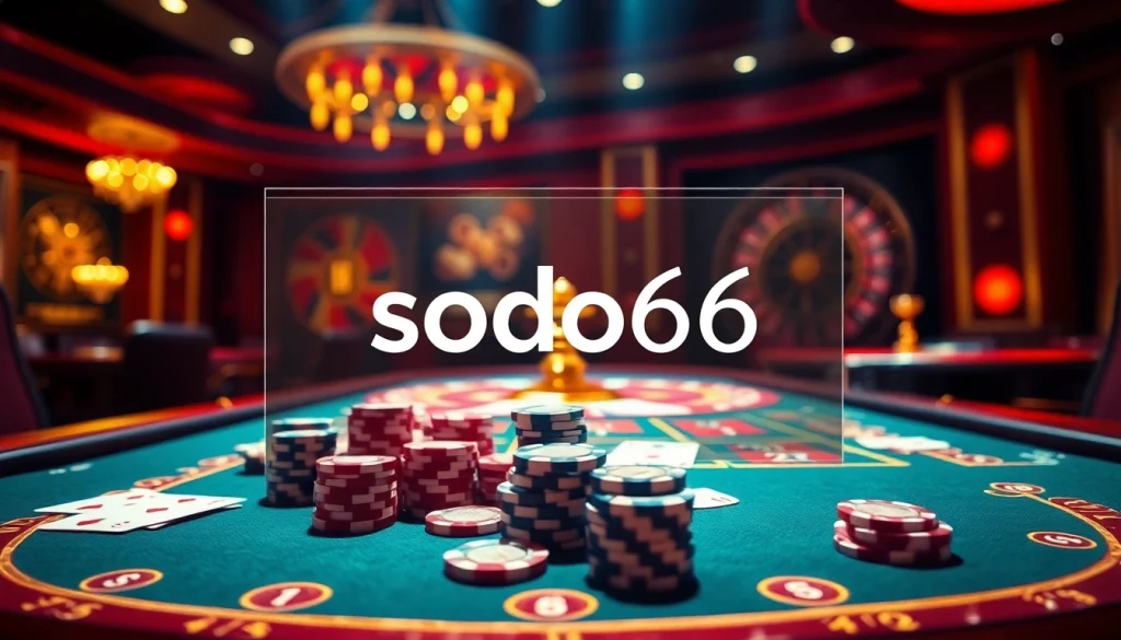 Experience the excitement of sodo66 with vibrant casino gaming tables and digital interfaces.
