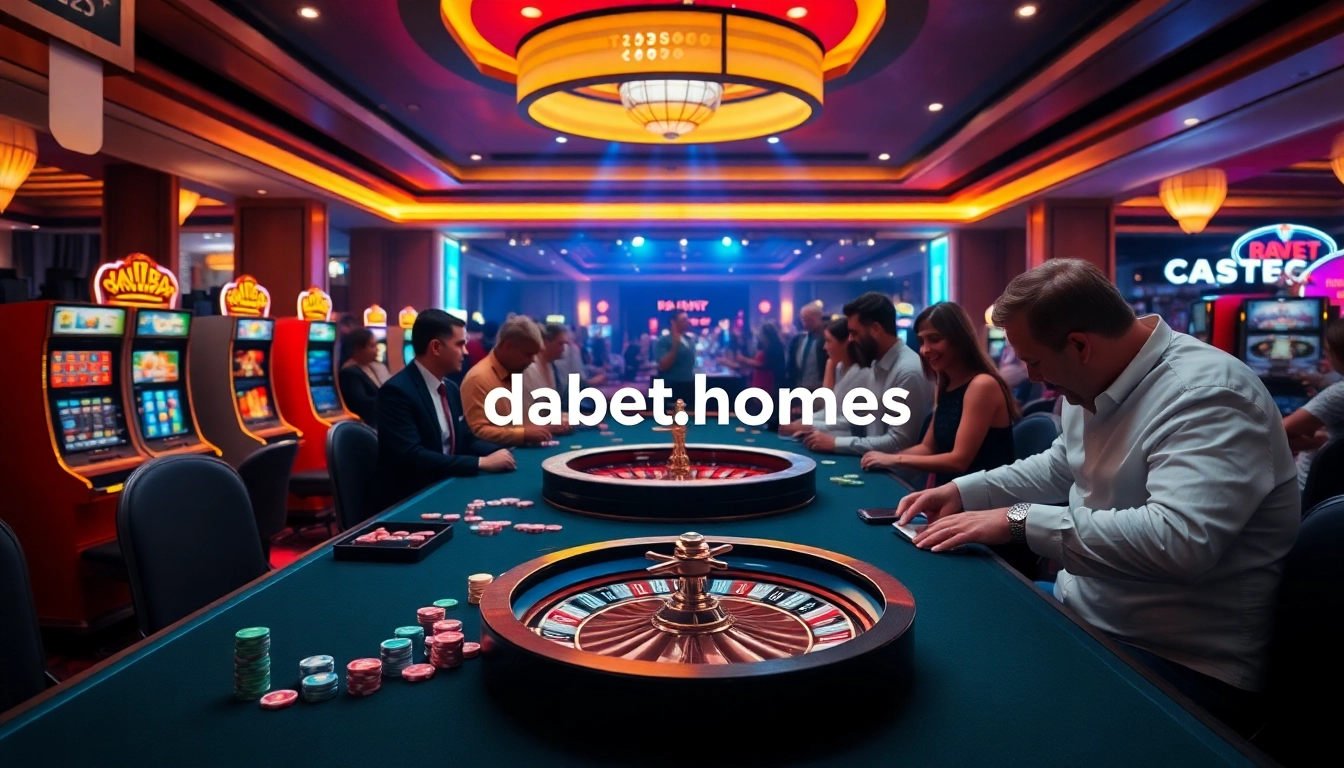 Players enjoying a thrilling casino experience at https://dabet.homes with vibrant tables and slot machines.