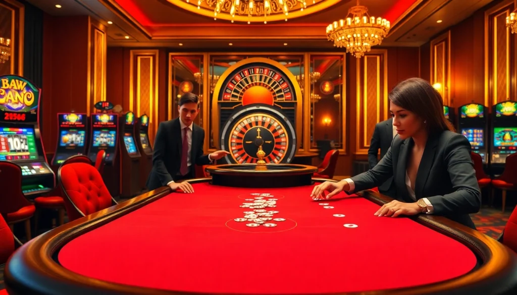 Say88 com brings the excitement of high-stakes poker with a luxurious, energetic casino scene featuring professional dealers.