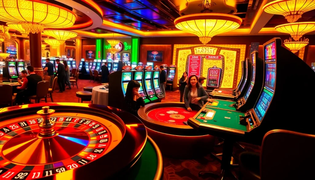 Players strategizing at a win55-themed casino table with colorful chips and cards.