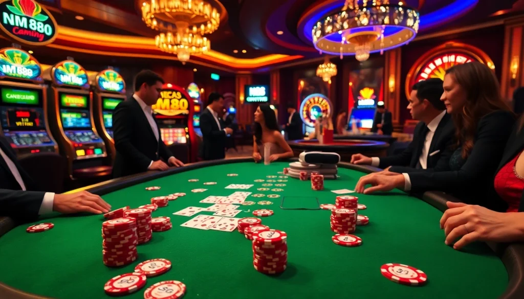 Experience the thrill of MM88 at a luxury poker table filled with excitement and vibrant gambling action.