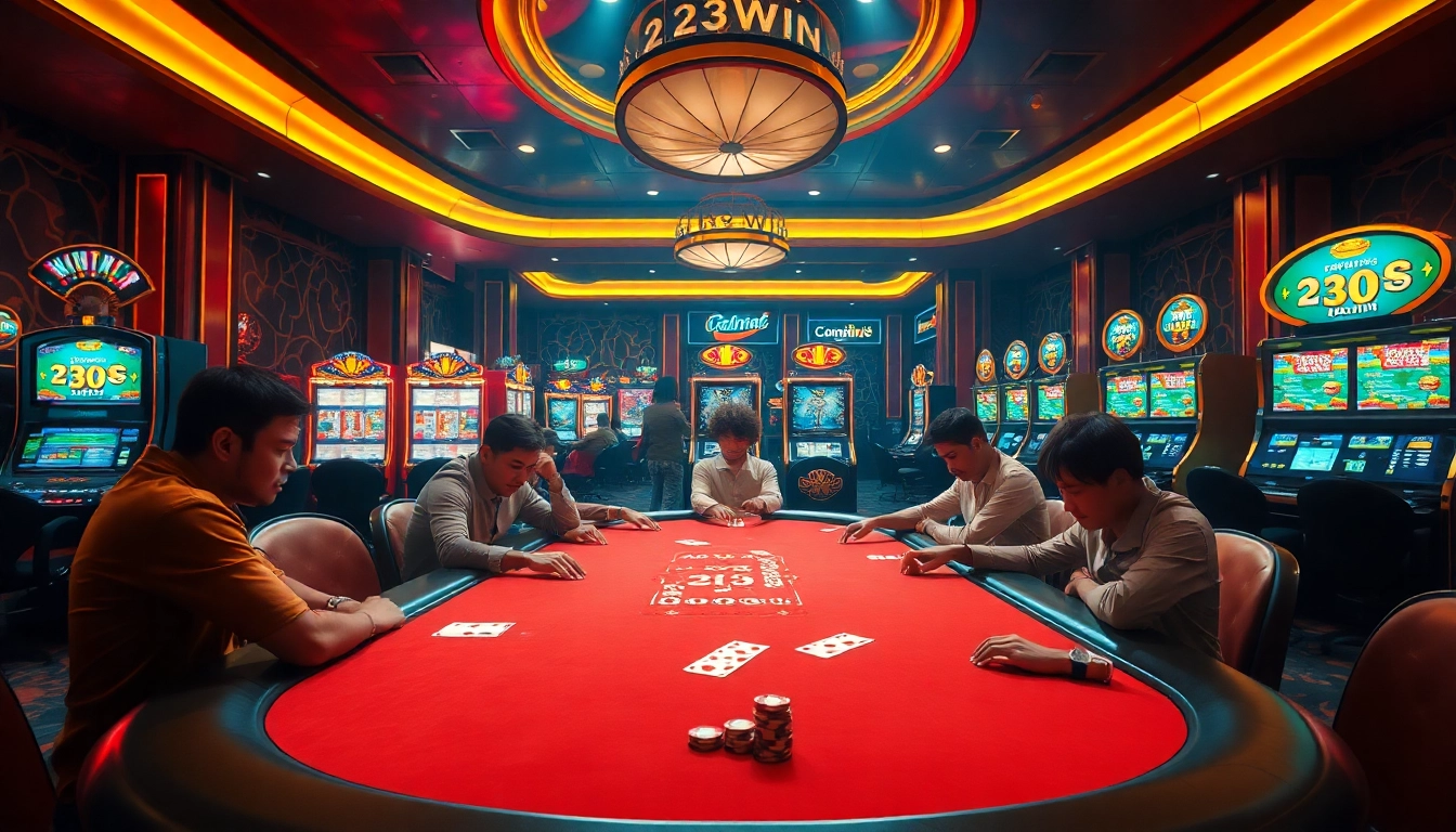 Players enjoying poker and slots while searching for Link vào 23win promotions.