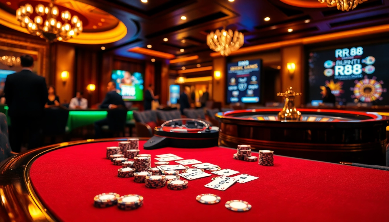 Engaging players at an RR 88 casino table surrounded by glamour and excitement.