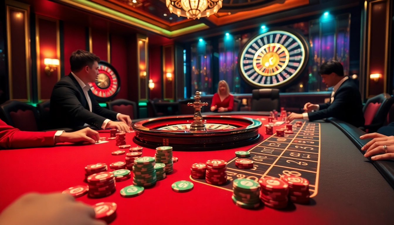 Players engaging in a thrilling KP 88 casino game with vibrant chips and roulette action.