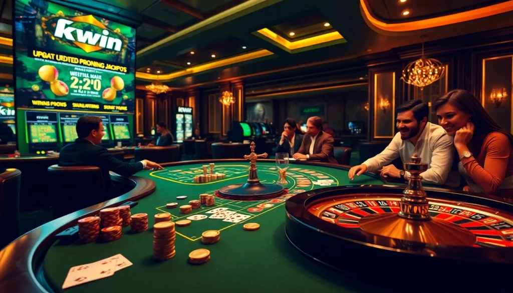 Experience the thrill of gambling at Kwin casino with vibrant gaming elements and engaging players.