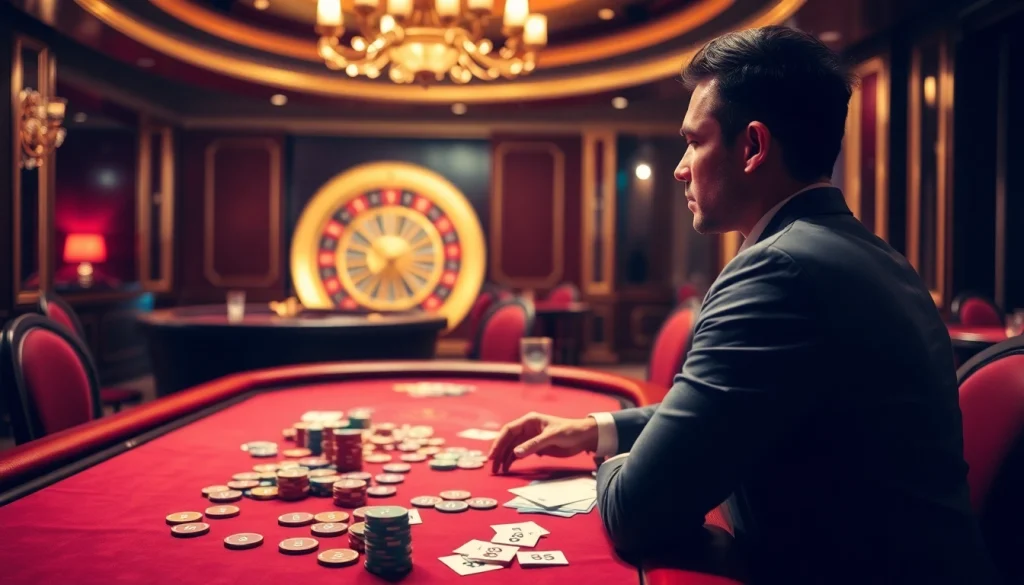 Players enjoying thrilling poker action at a luxurious casino table featuring 88i chips and cards.