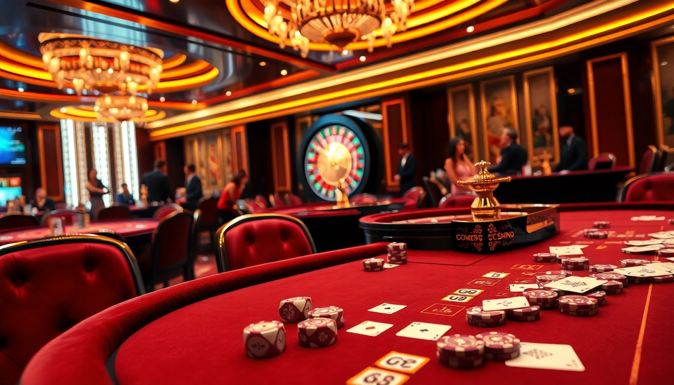 Experience the luxury gaming ambiance of GO88 in a vibrant casino scene filled with tables and excitement.