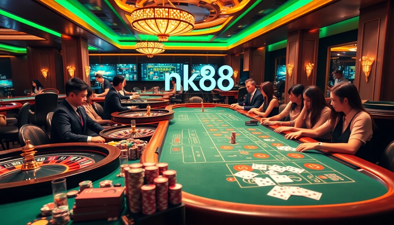 Experience the excitement of nk88 at a luxurious casino table filled with vibrant gaming elements.