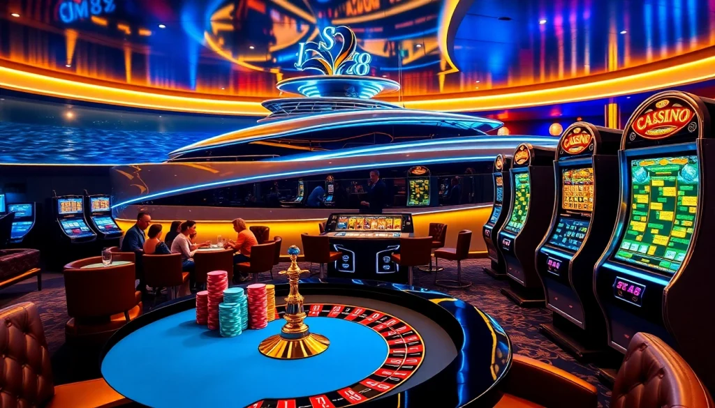 Engage in high-stakes gambling at SX88's luxurious casino scene with vibrant tables and jackpot slots.