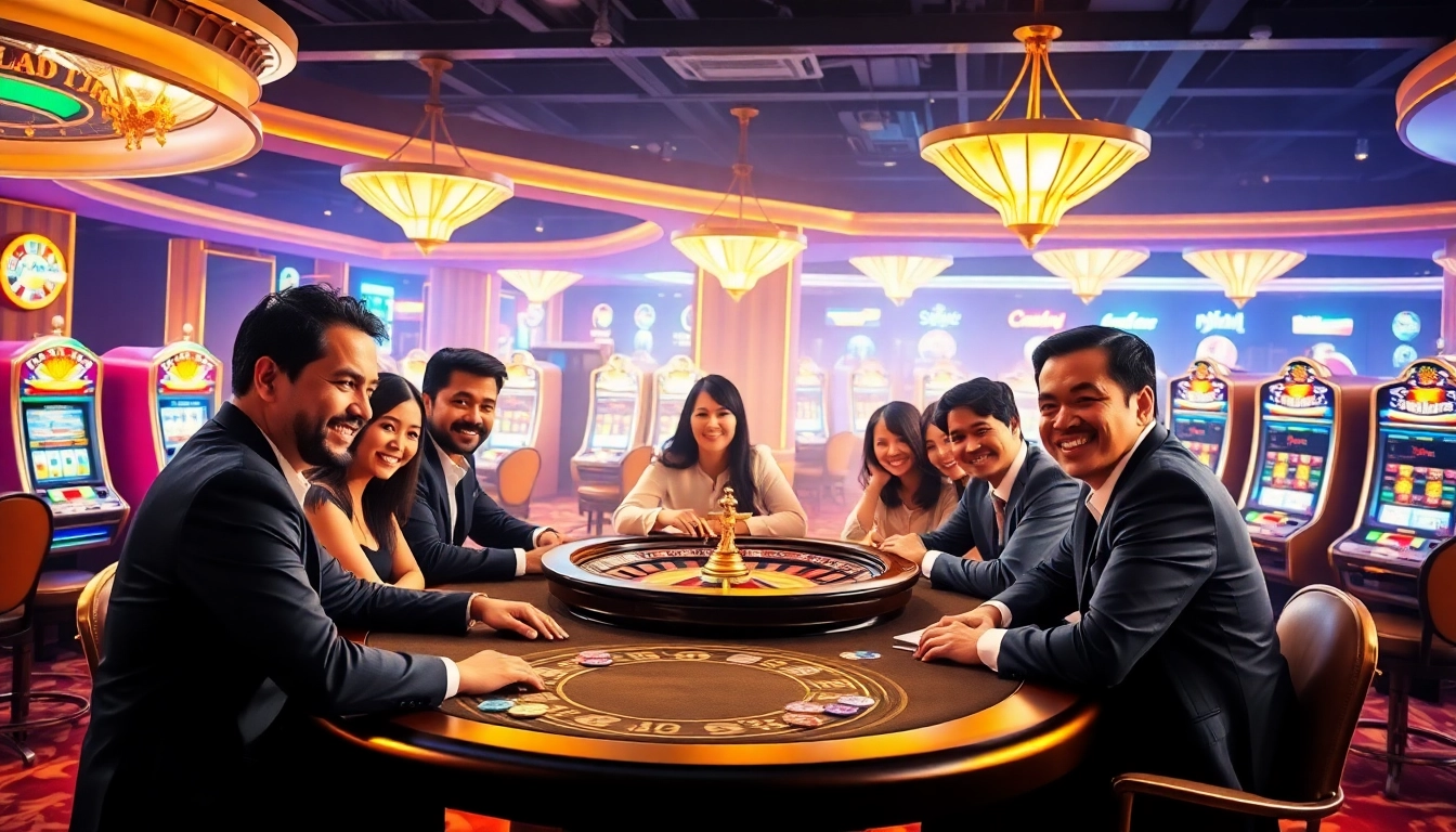 Tác giả Trần Chinh enlightens gamblers in a lavish casino with vibrant gameplay.