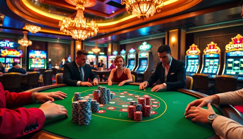 Players enjoying high-stakes blackjack at 888new casino, showcasing vibrant chips and luxury atmosphere.