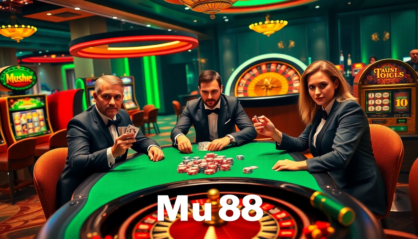 Experience the excitement at Mu88 casino with players engaged in thrilling poker action.