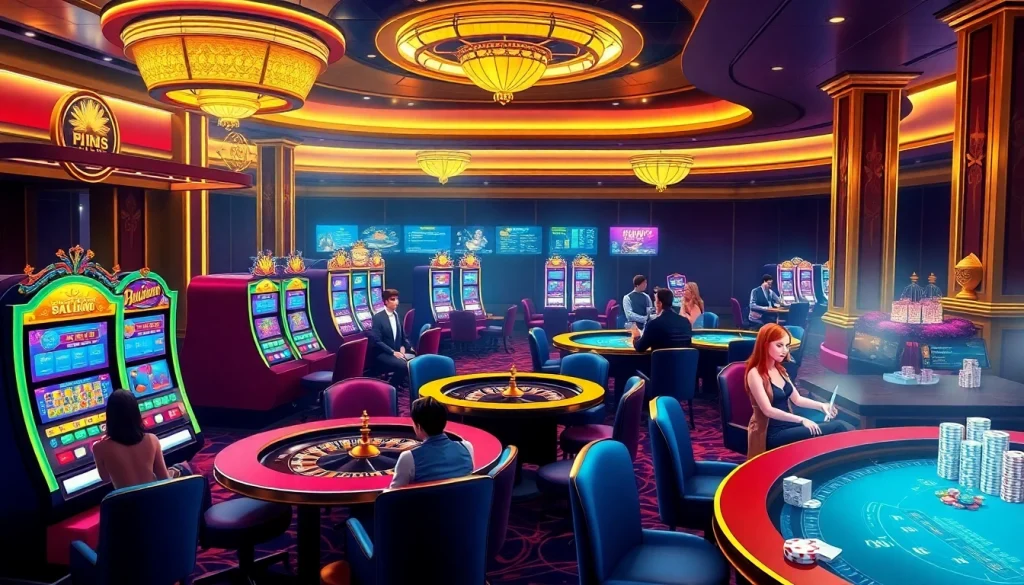 Players enjoying exciting gambling experiences at the 222BD casino online with vibrant slot machines.