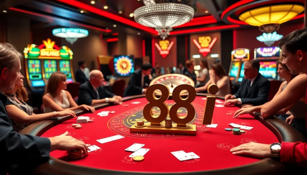 Players enjoying blackjack at a casino table featuring the keyword 88i prominently displayed.