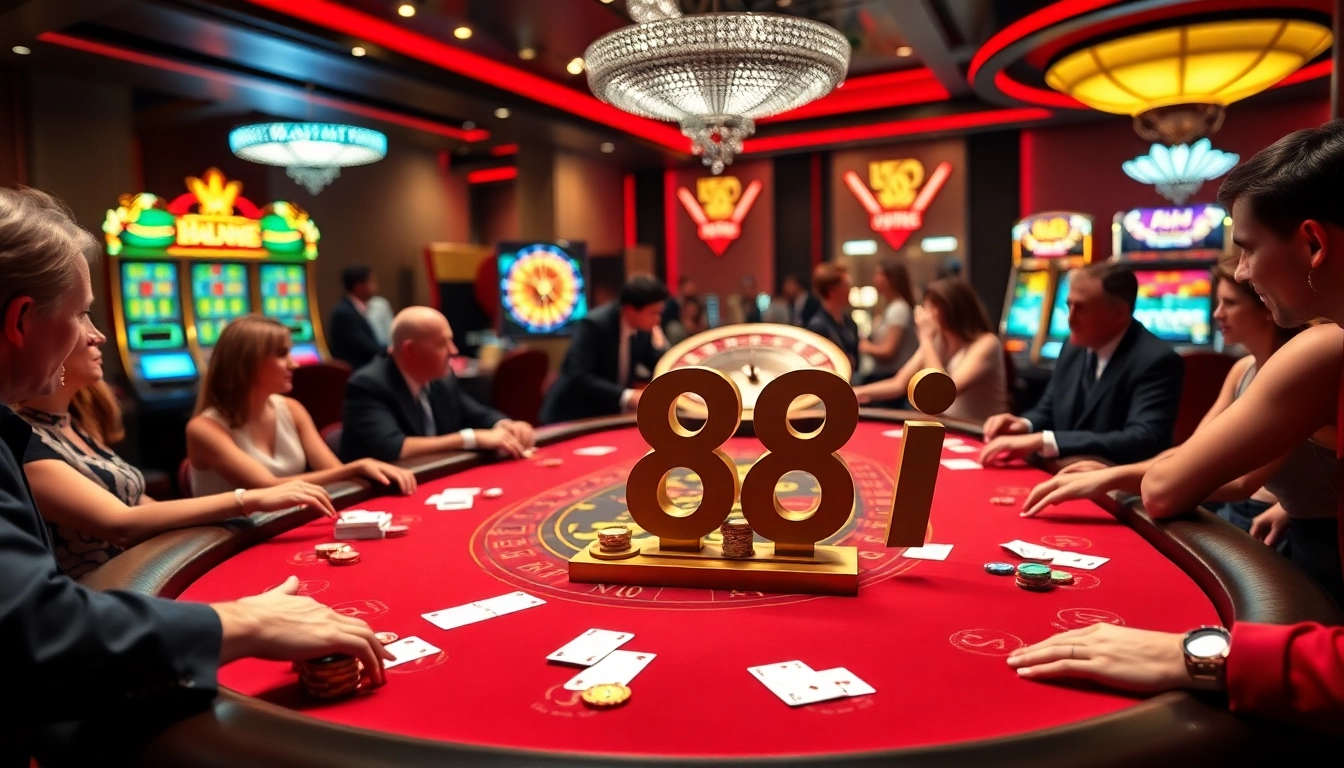Players enjoying blackjack at a casino table featuring the keyword 88i prominently displayed.