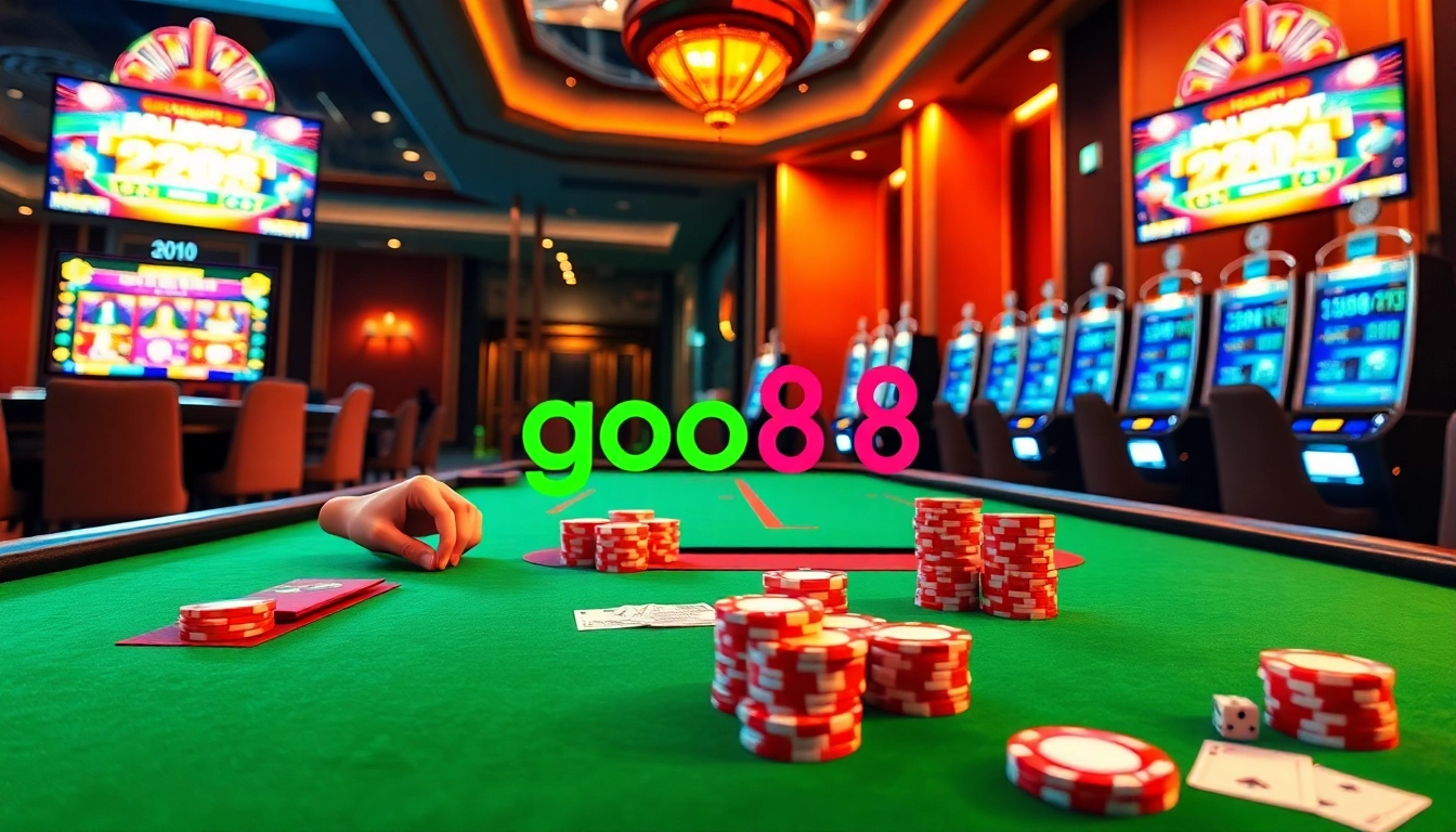 Engage in a thrilling game at the goo88 casino with vibrant tables and exciting betting slips.