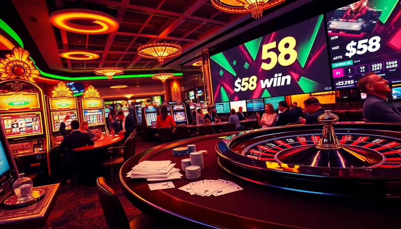 Players savor thrilling moments at a stylish casino table with 58win branding.
