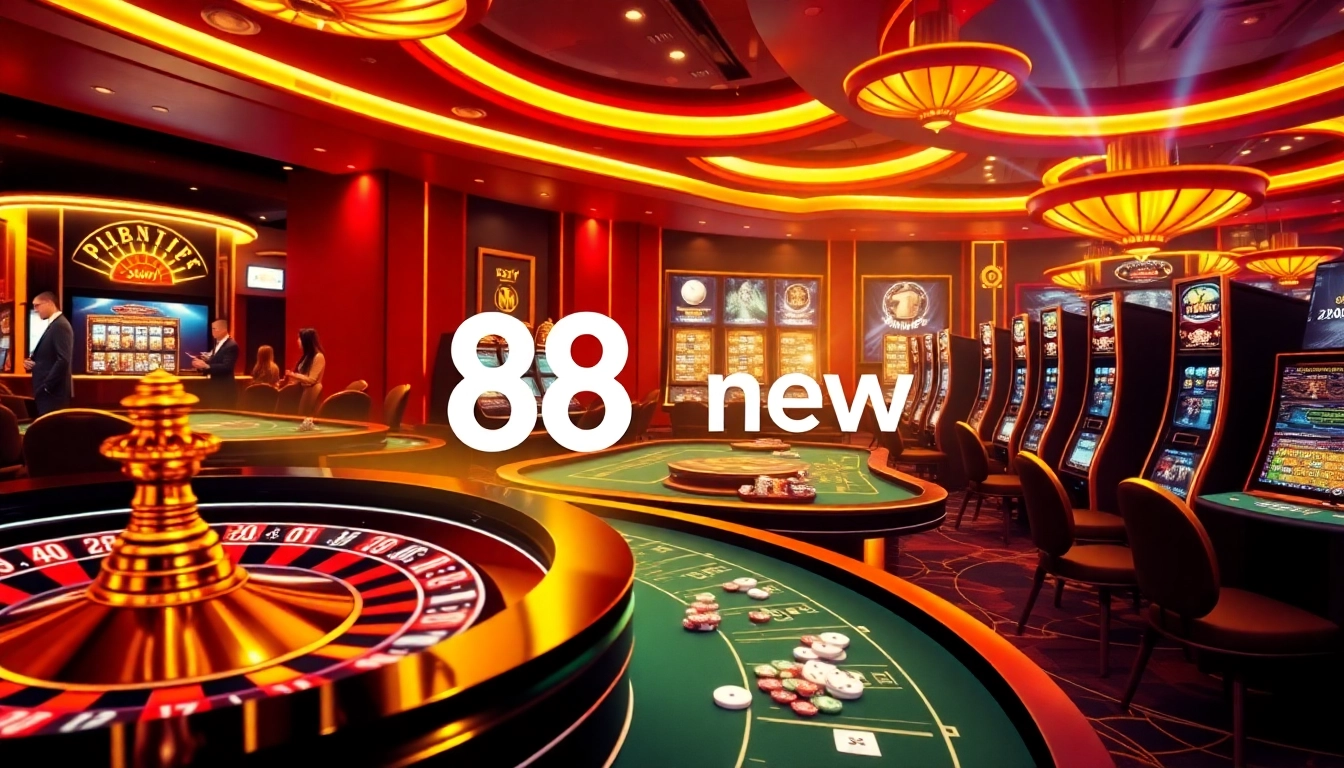 Experience high-stakes gaming with 888new's vibrant online casino scene featuring roulette and poker tables.