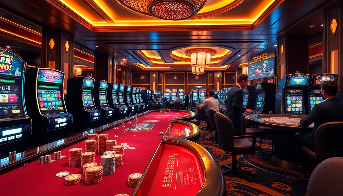 Exciting traditional and digital casino gaming experience at Sumvip with vibrant slot machines and engaged players.