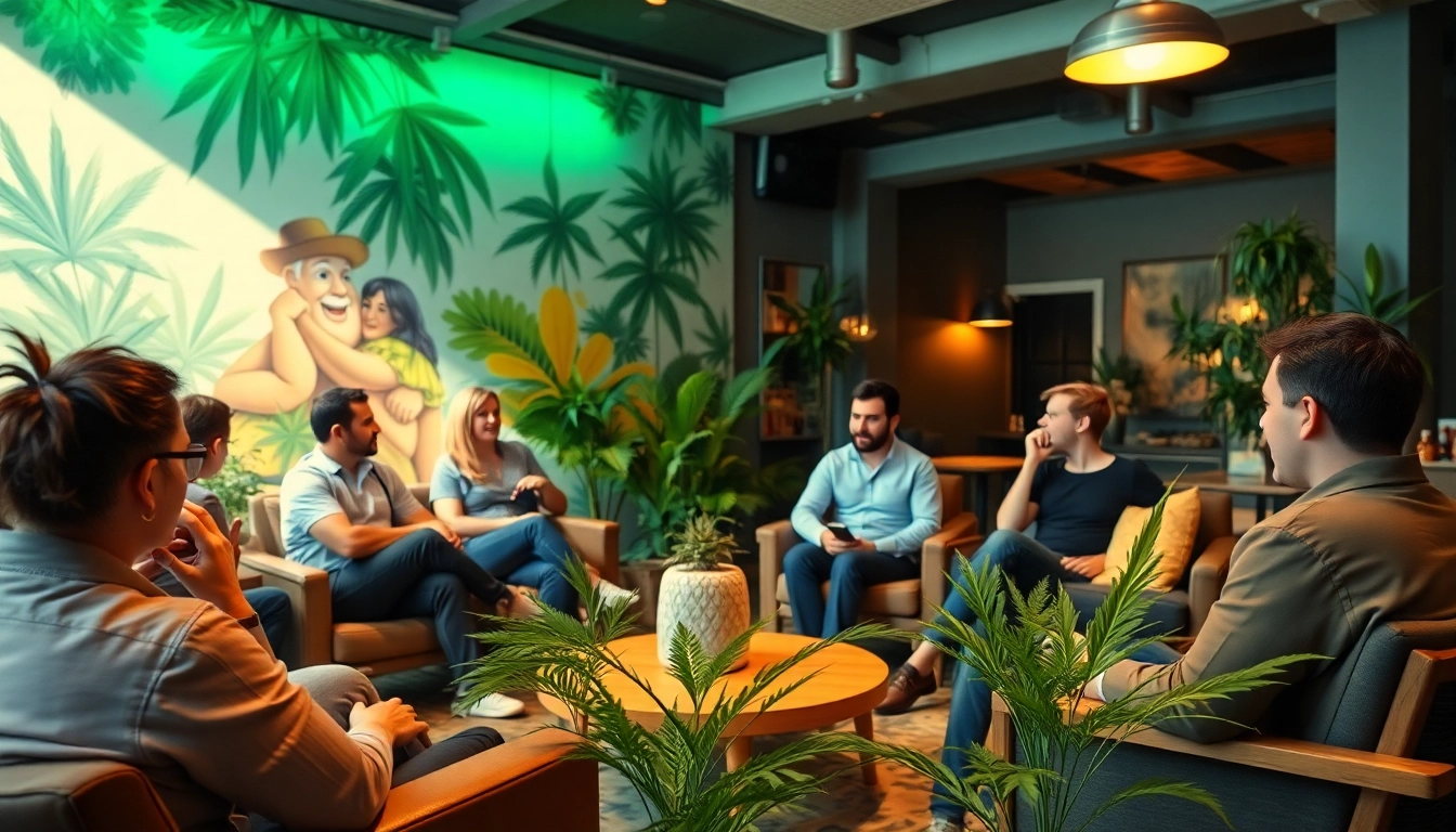Cannabis Clubs Lloret De Mar, showcasing a vibrant cannabis social club filled with relaxed members.