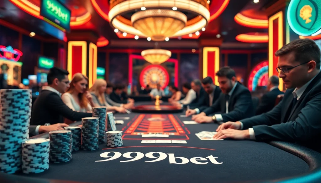 Players enjoy a thrilling game at a 999bet poker table, showcasing excitement and professional gaming.