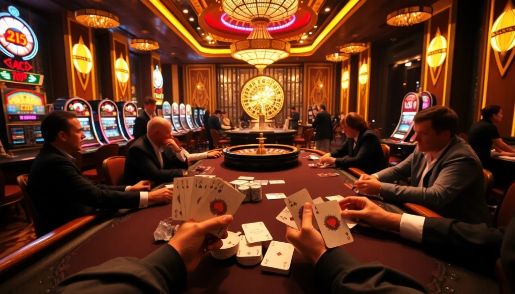 Experience the thrill of luxury gambling with ABC8 at a stylish poker table with vibrant colors.