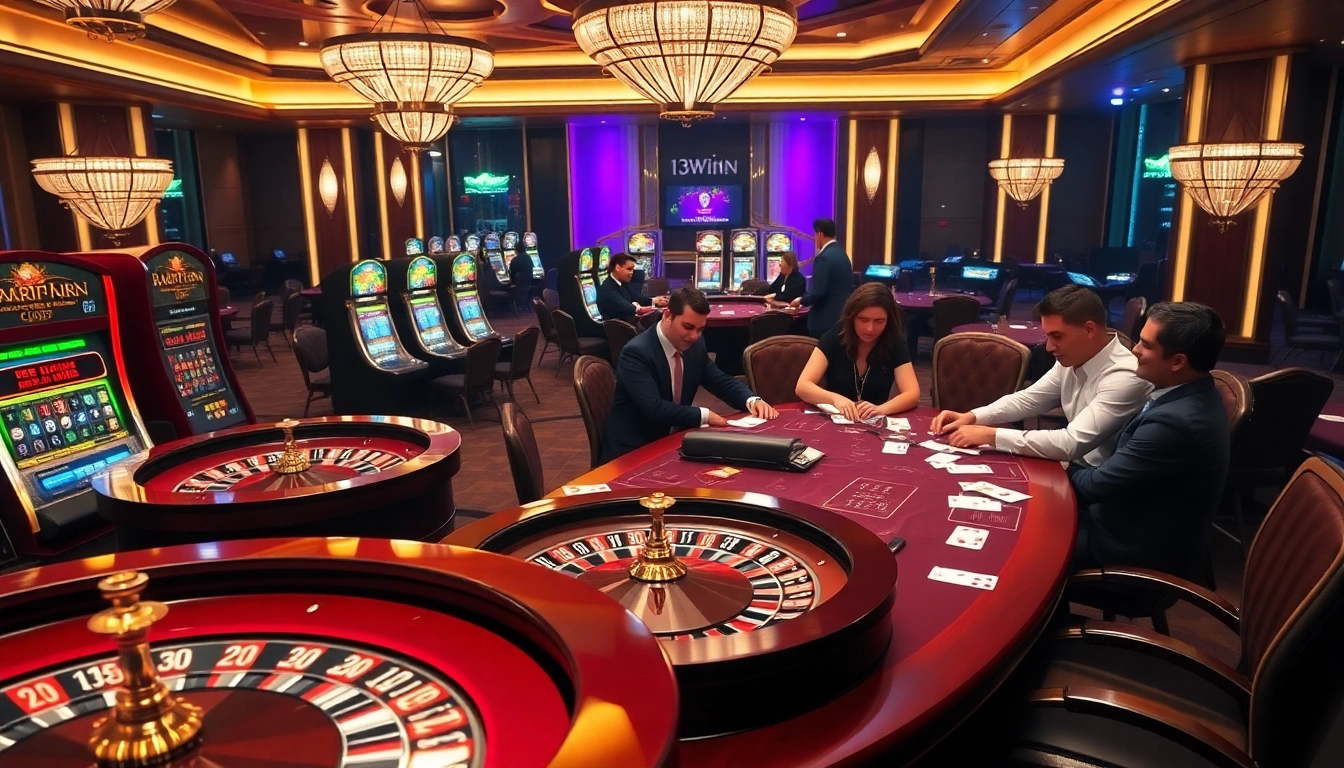 Experience the excitement of betting at 13Win's luxury casino tables amidst thrilling gambling action.