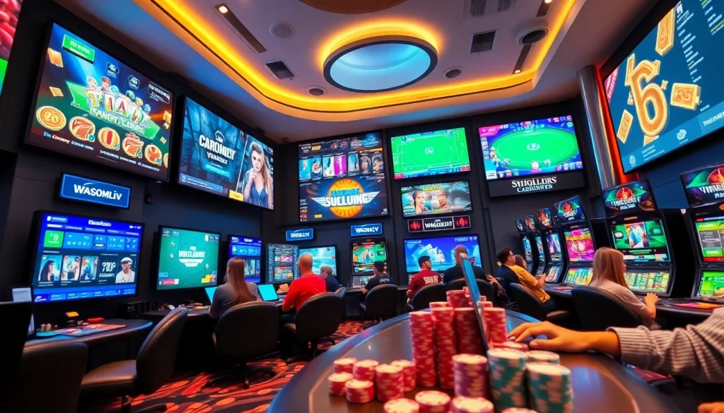 Online casino gaming experience at tk88win.live with vibrant screens and engaging players.