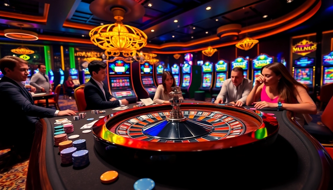 KUBET77 casino players strategizing at a lively roulette table with vibrant poker chips.