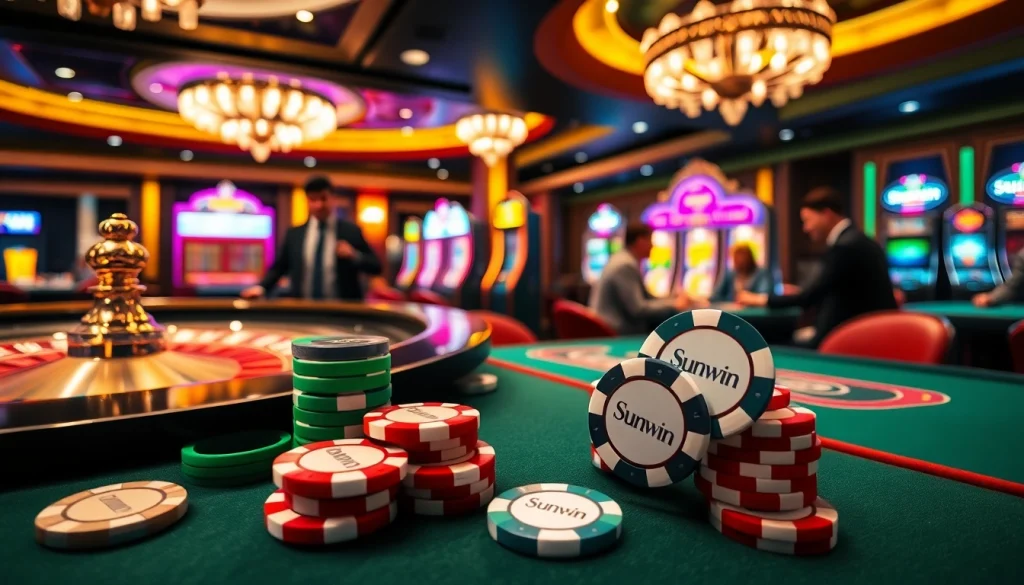 Winning strategies presented at the luxurious Sunwin casino featuring roulette and poker chips.