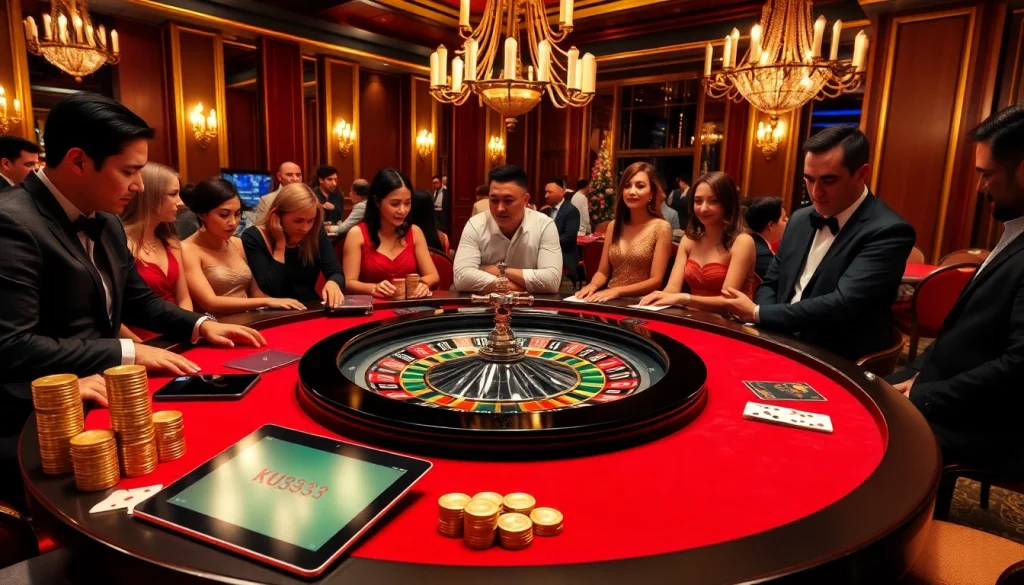 Gamble on ku3933 with vibrant chips and a luxurious roulette table in an exciting casino setting.