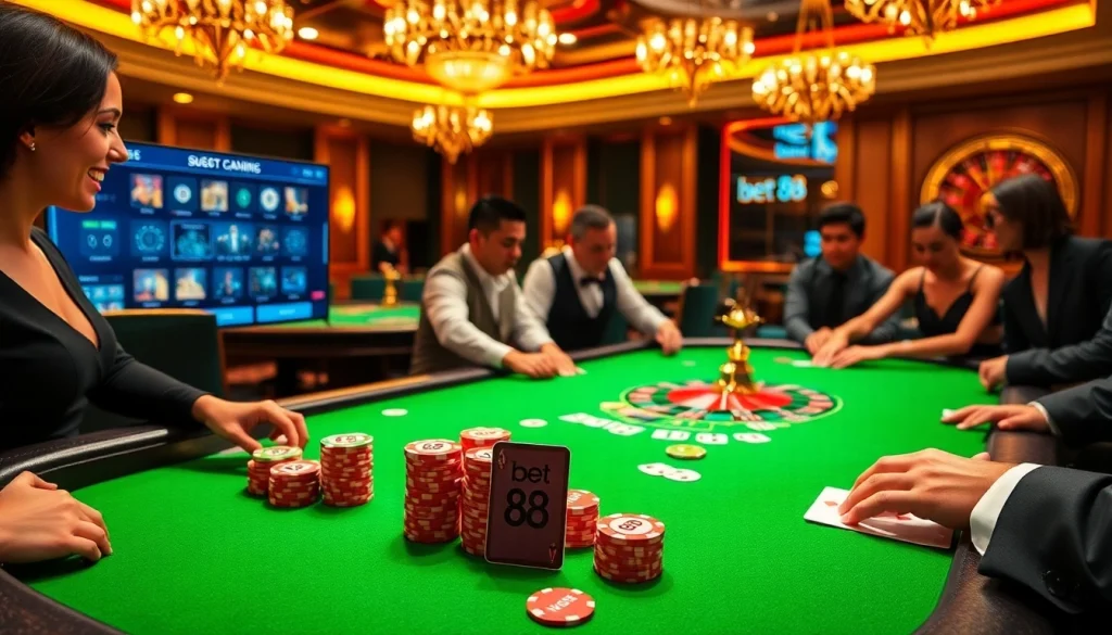 Experience the thrills of gambling at Bet 88 with vibrant casino tables and exciting games.