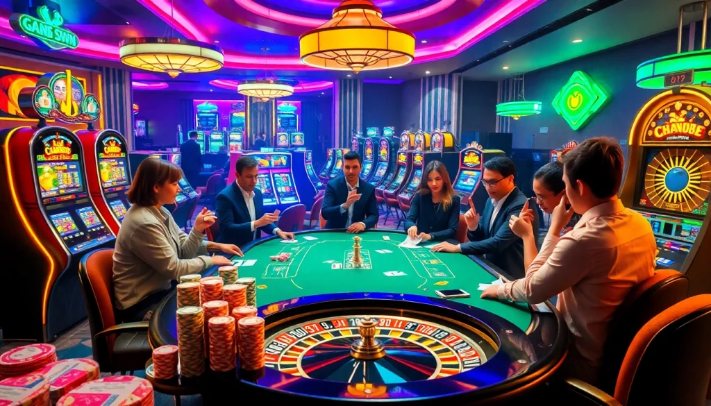Engaging gamblers at a luxurious casino with vibrant Link PG99 elements and poker excitement.