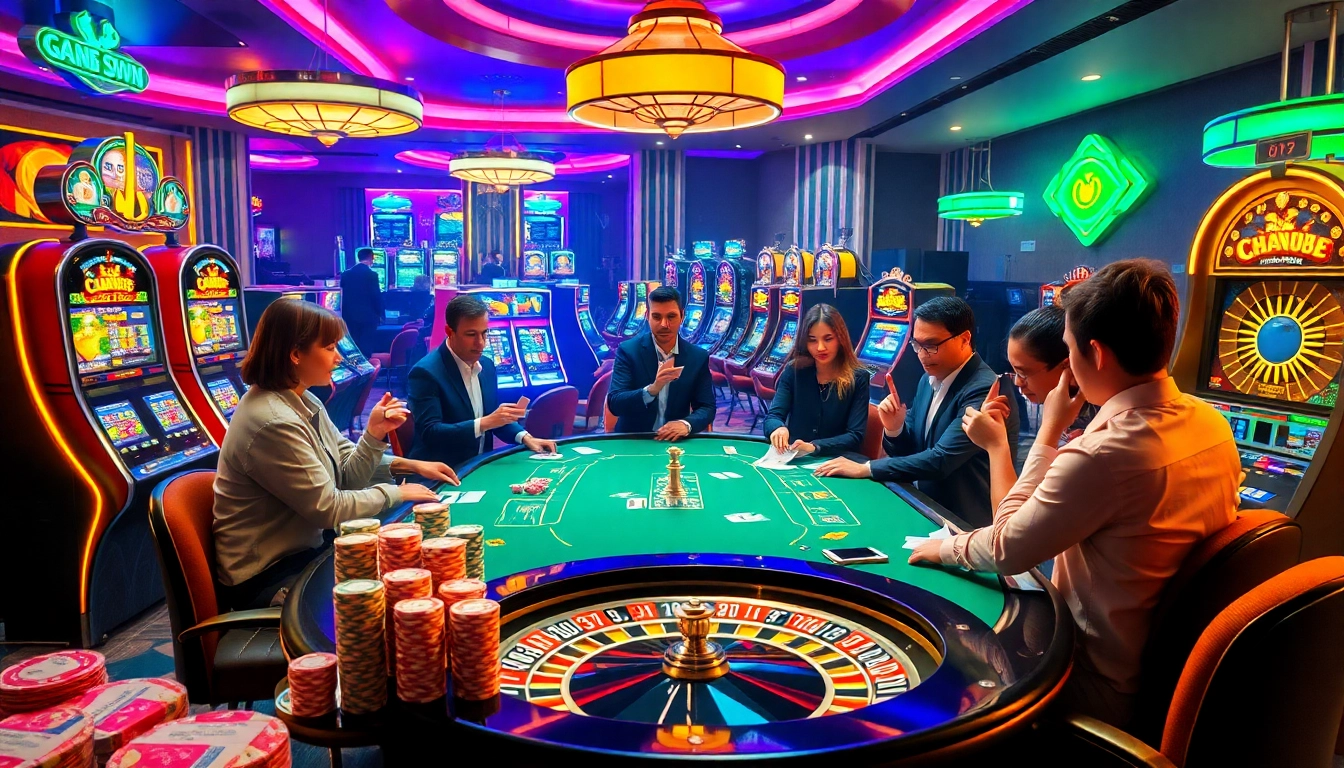 Engaging gamblers at a luxurious casino with vibrant Link PG99 elements and poker excitement.