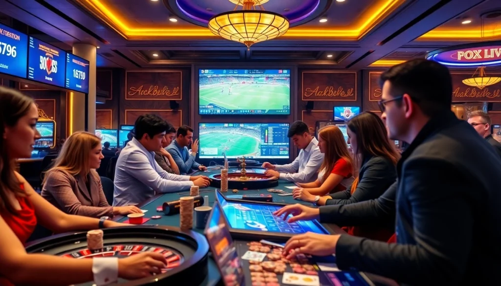 Experience the excitement of online gaming at luck8win.live with vibrant casino scenes and players enjoying various games.