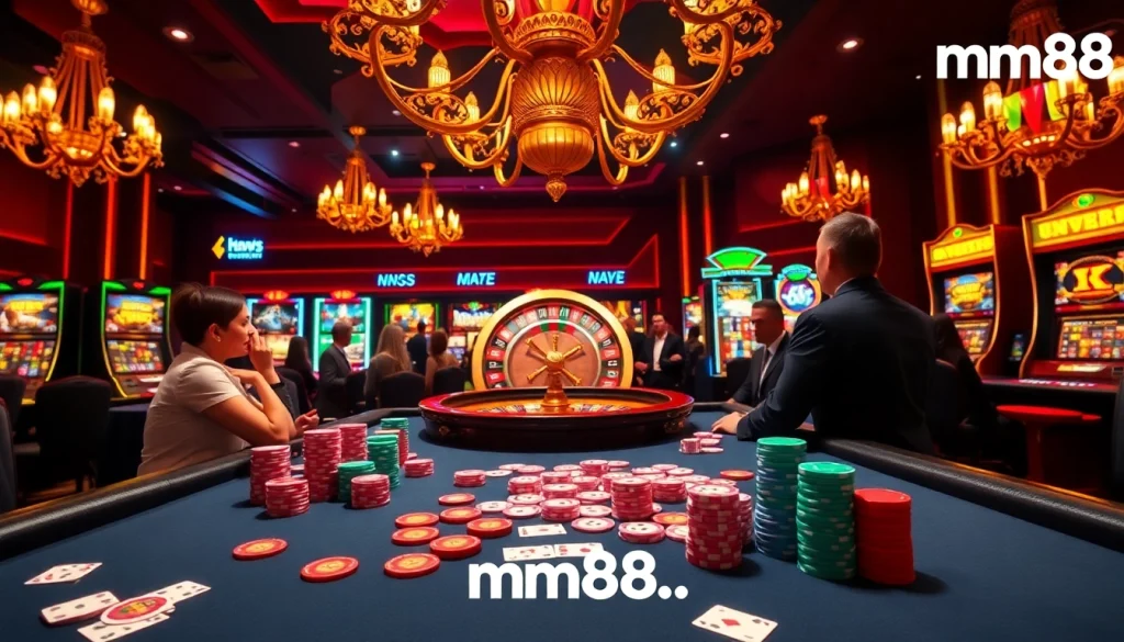 Experience the excitement of mm88 with vibrant poker and roulette games at a luxurious casino.
