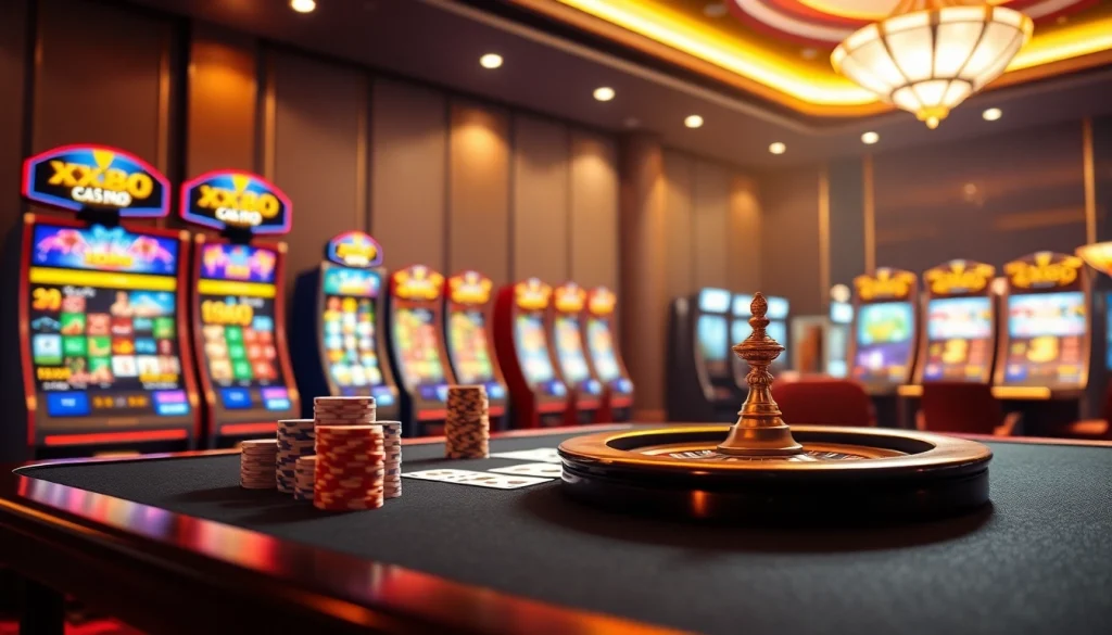 Experience the excitement of gambling at xx88.com with vibrant tables and modern slot machines.