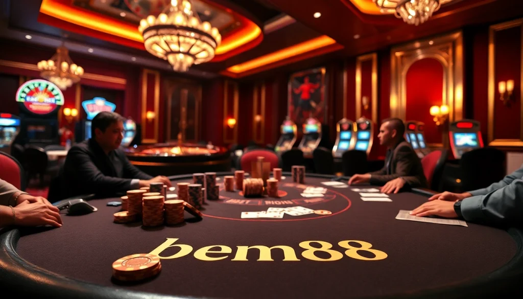 Experience thrilling poker action at bem88 casino with players strategizing their next big win.