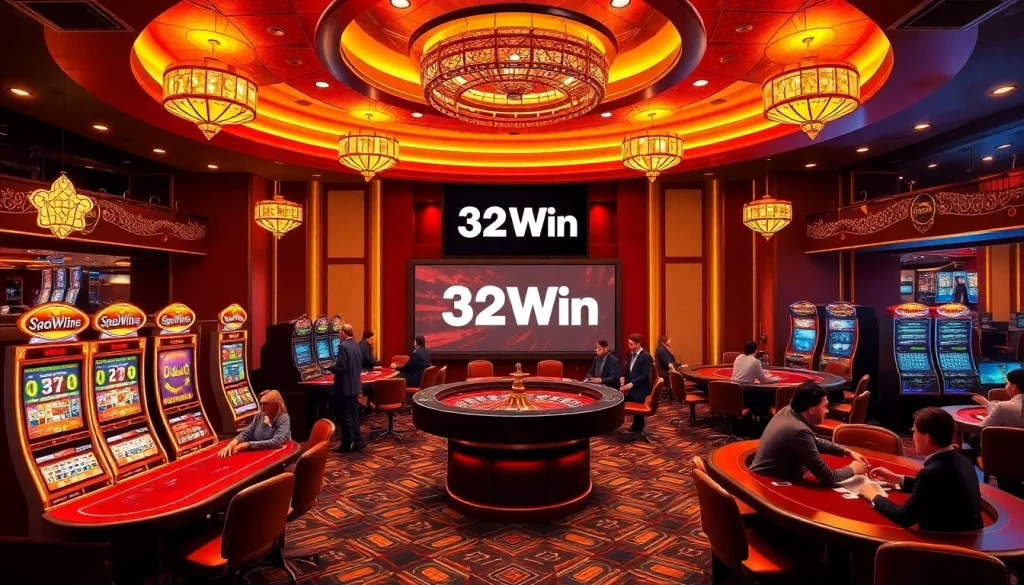 Experience the excitement of casino gaming at 32Win with vibrant tables and machines.