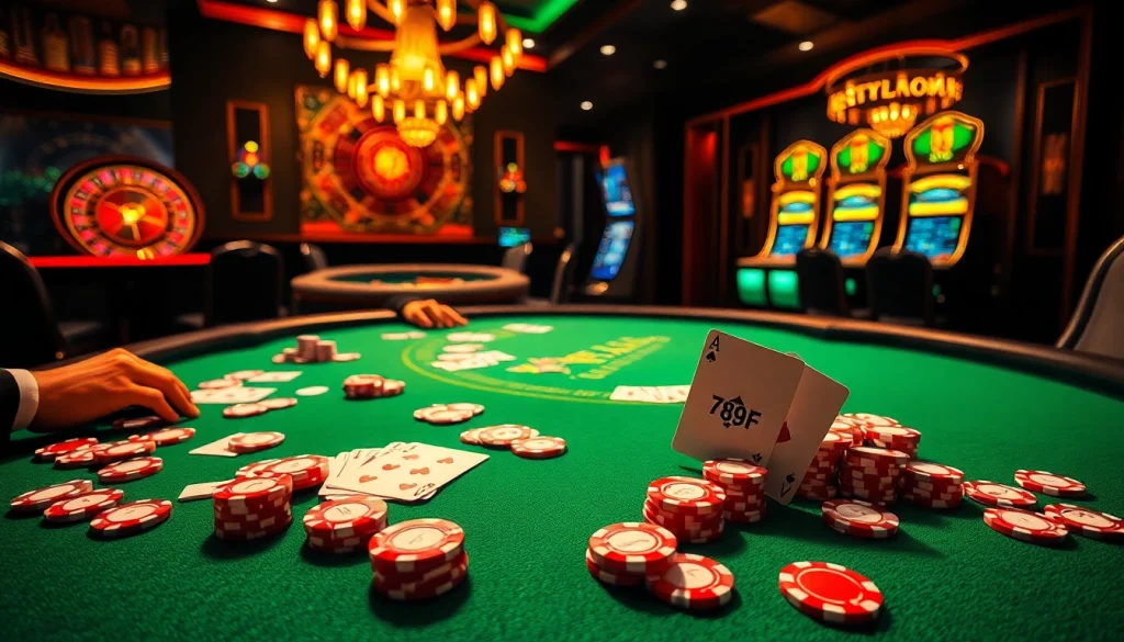 Engaged players at a poker table experiencing the thrill of 789F casino games.